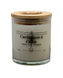 a glass jar with a white candle