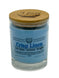 a blue Crisp Linen Organic Soy Candle candle in a glass jar