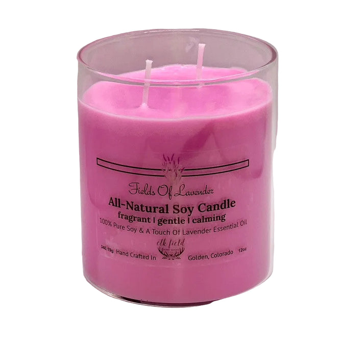 a pink candle with white candles Fields Of Lavender Organic Soy candles 12oz