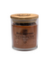 A glass jar candle with a light wood lid, filled with warm brown wax labeled 'Rich Espresso' by the scent brand 'The Scented Life'.
